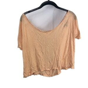 Charlotte Russe Shirt Short Sleeve Boat neck Off the Shoulder Lace Back Crop Top